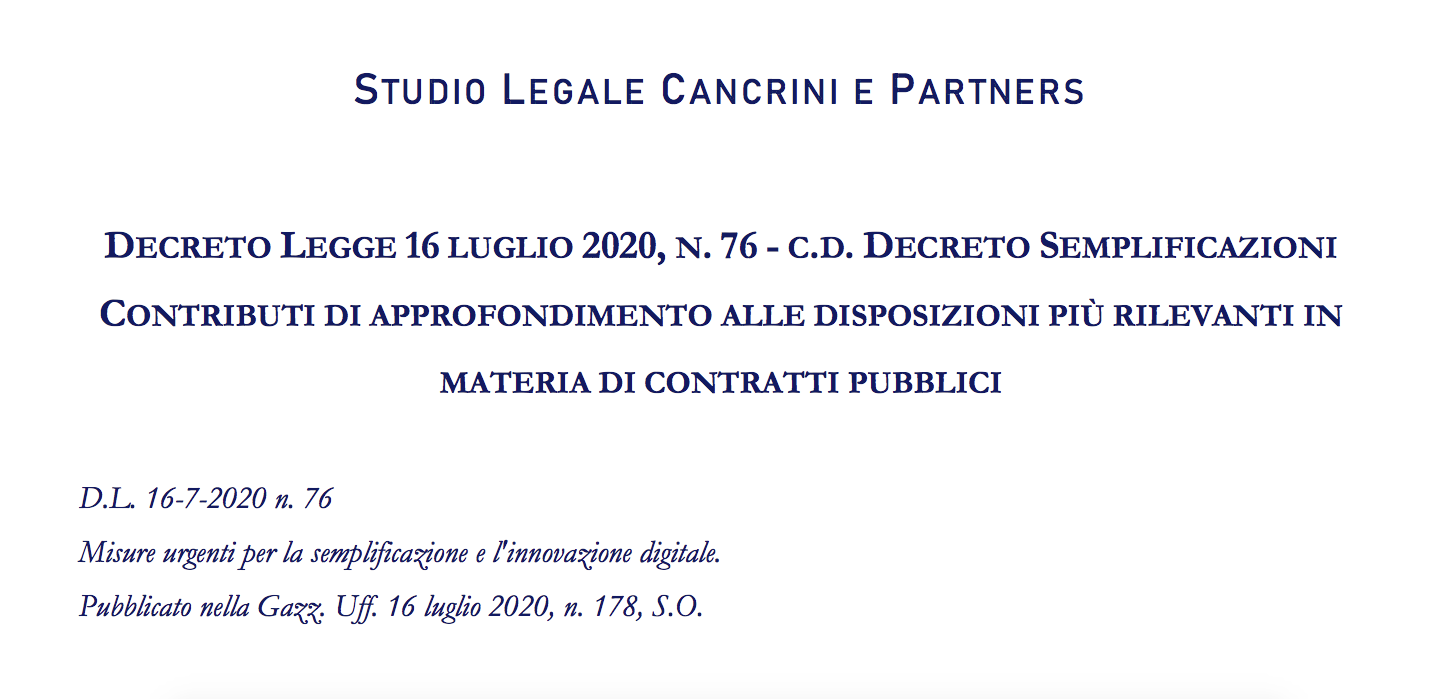 DECRETO LEGGE 16 LUGLIO 2020, N. 76 - C.D. DECRETO SEMPLIFICAZIONI